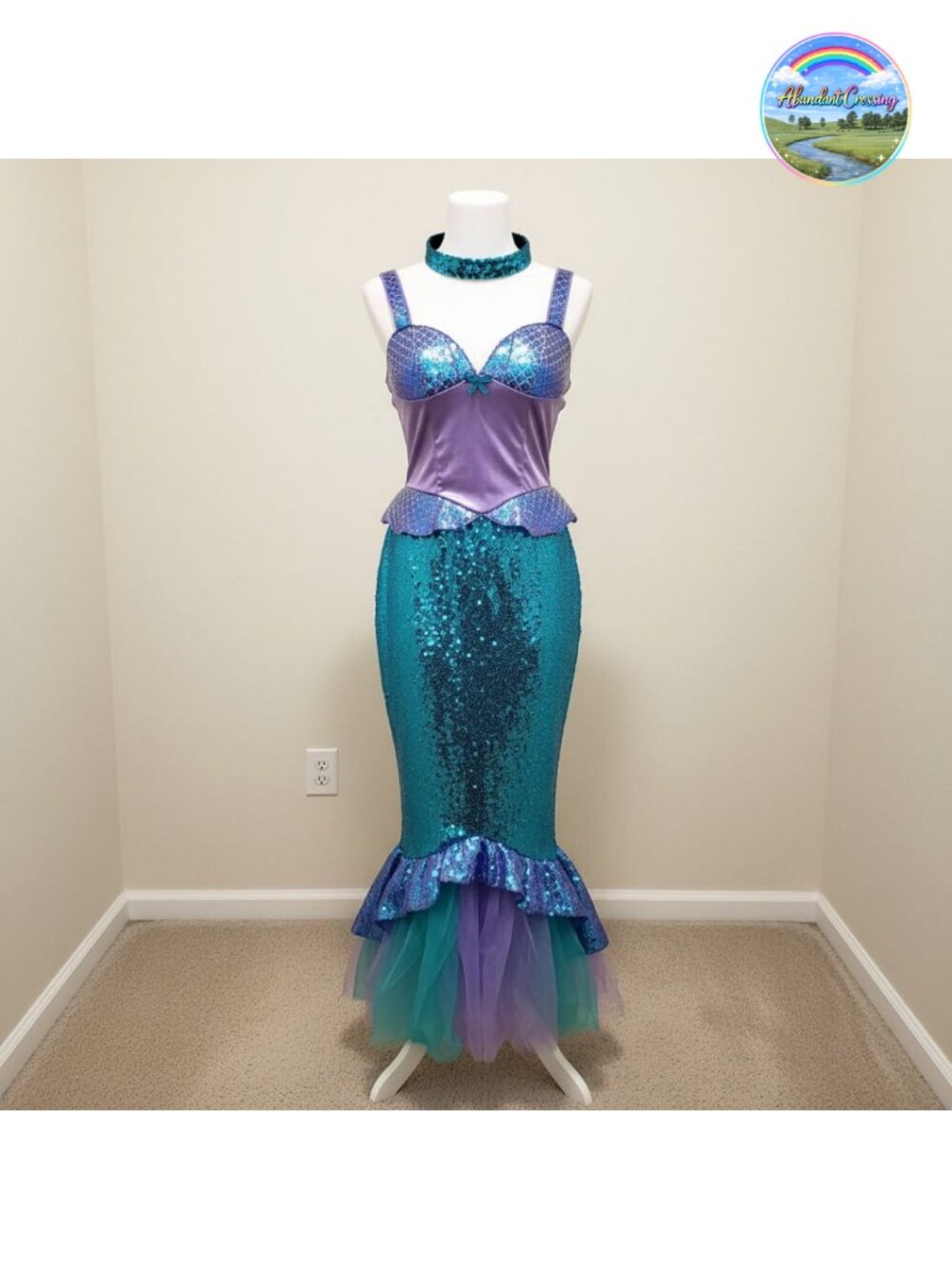 Women Sequin Mermaid Costume Dress Headband Fantasy Cosplay Halloween